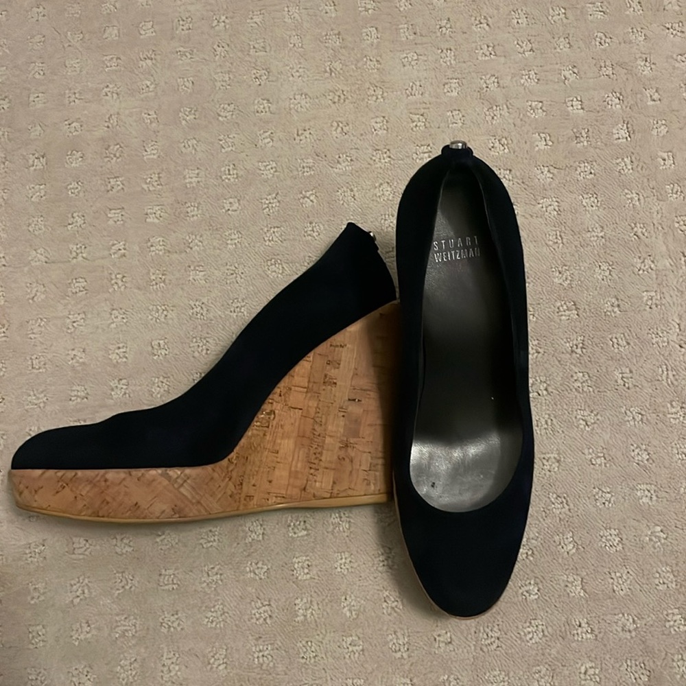 Stuart Weitzman Corkswoon Navy Blue Wedges - Size 9.5